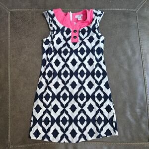 KC Parker by Hartstrings Girls Ikat Diamond Print Dress Pink Navy Blue Size 8